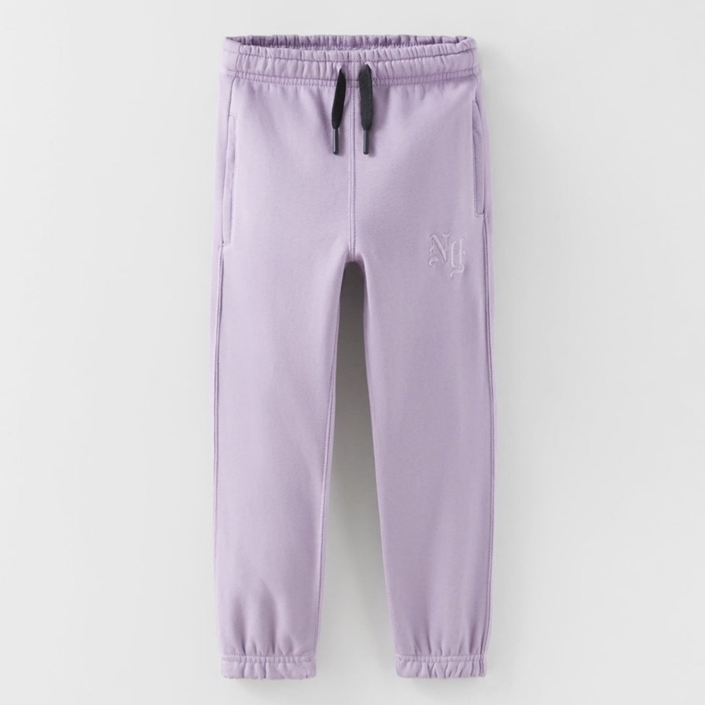 ZARA Embroidered Plush Trousers Pants Joggers